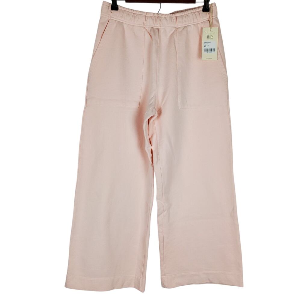 NEW Mate the Label Organic Fleece Wide Leg Pants Sz L Pink Conch Crop 27" Inseam